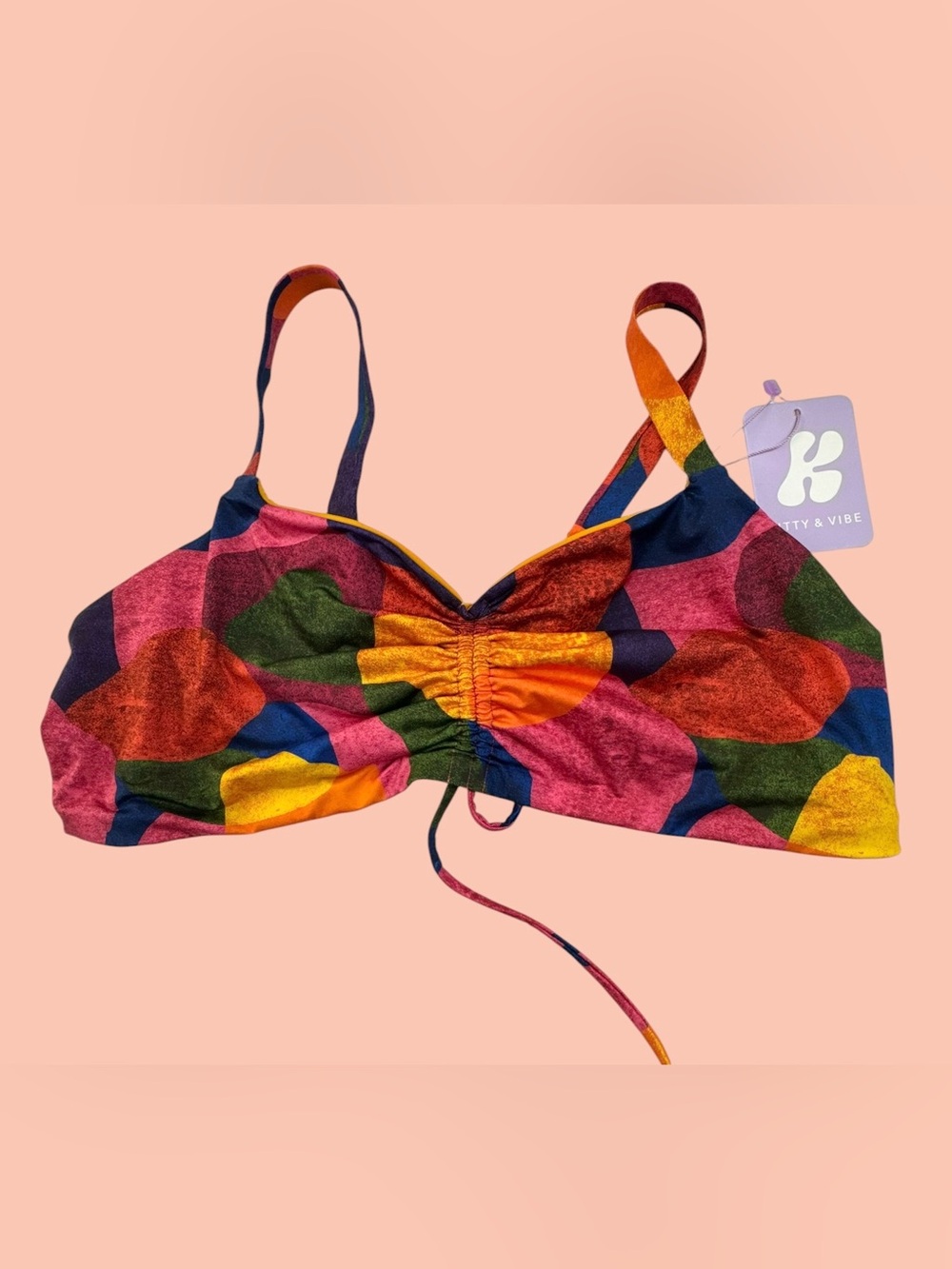Kitty and Vibe Multi Floral Bikini Top Swim - Size 3x Ruched Tank Adjustable